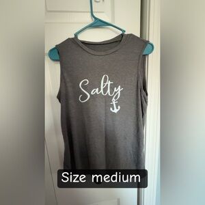 Salty Anchor Graphic Tank Top - Gray with White Print